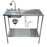 Lavaplatos Tramontina con mezclador flexible base grifería 100x50 cm tubo cromado