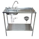 Lavaplatos Fermetal 100x50 cm base grifería tubo cromado con mezclador poceta derecha - Imagen 3