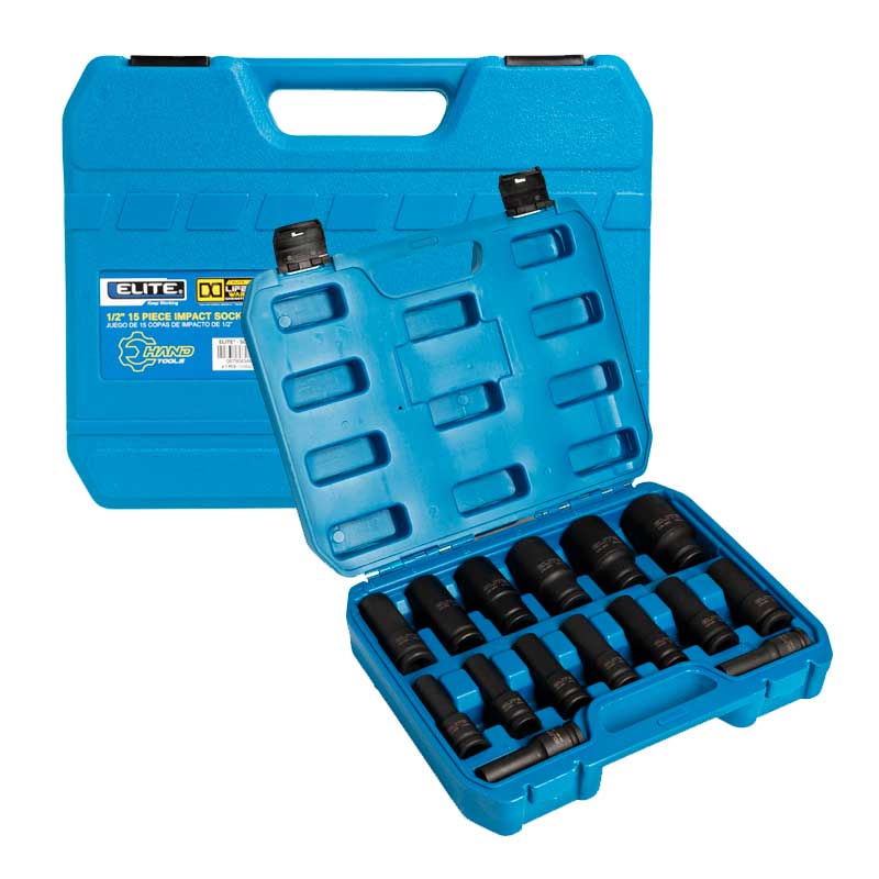 Copas de impacto Elite SC1215IMP 1/2" largas 15 piezas Copas de impacto Elite SC1215IMP 1/2" largas 15 piezas