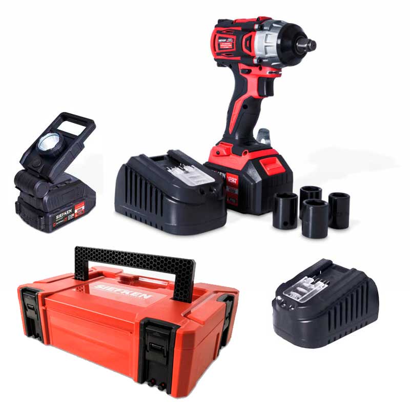 Llave Impacto Siefken HEKIT1018 Inalámbrica 20V KIT más 2 Bats, lámpara y 4 copas milimétricas Llave Impacto Siefken HEKIT1018 Inalámbrica 20V KIT más 2 Bats, lámpara y 4 copas milimétricas