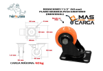 Rodachines 1 1/2" 40MM 4 unidades 2 con freno y 2 sin freno Plano Naranja Giratorio - Imagen 3