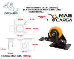 Rodachines 40MM 4 unidades con freno de 1 1/2" Plano Naranja Giratorio - Imagen 2