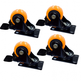 Rodachinas 2 1/2" plano naranja pesa giratorio 65mm con freno por 4 unidades