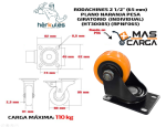 Rodachina 2 1/2" plano naranja pesa giratorio 65mm por 4 unidades 2 con freno 2 sin freno - Imagen 2