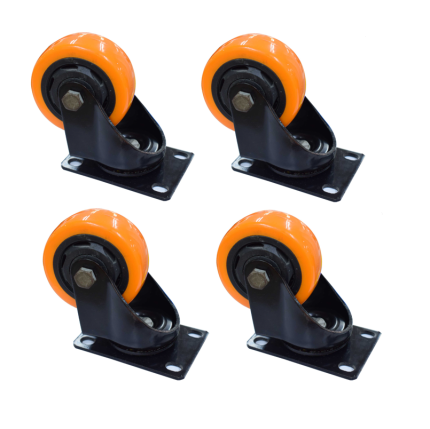 Rodachinas 2 1/2" plano naranja sin freno giratorio 65mm por 4 unidades