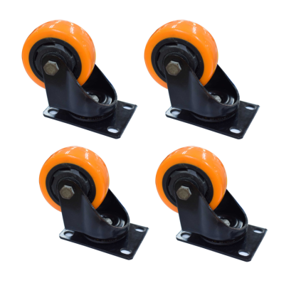 Rodachines 75mm X 4 unidades sin freno 3" plano naranja pesa giratorio 100kg