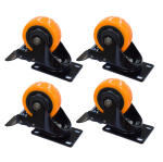 Rodachines 3" 4 unidades naranja plano con freno giratorio 75mm 100kg