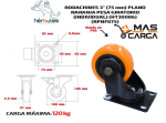 Rodachines 75mm X 4 unidades sin freno 3" plano naranja pesa giratorio 100kg - Imagen 2