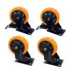 Rodachines por 4 unidades 4" Plano Naranja Giratorio 100Mm 120Kg 2 con freno 2 sin freno