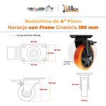 Rodachin 4" Con Freno Naranja, Giratorio 100 mm 130Kg - Imagen 4