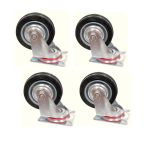 Rodachines 3 Plano Negro Caucho Con Rin 75Mm 50Kg por 4 unidades