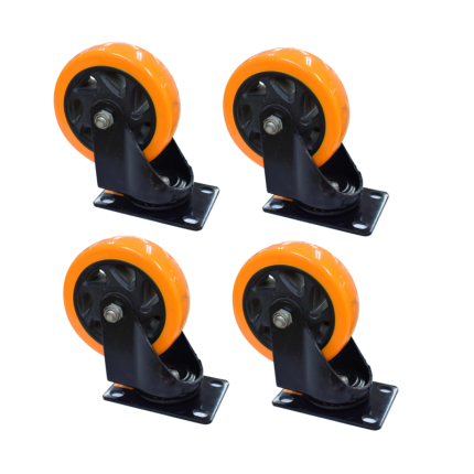 Rodachines de 4" Plano Naranja Pesa Giratorio 100Mm 120Kg por 4 unidades sin freno