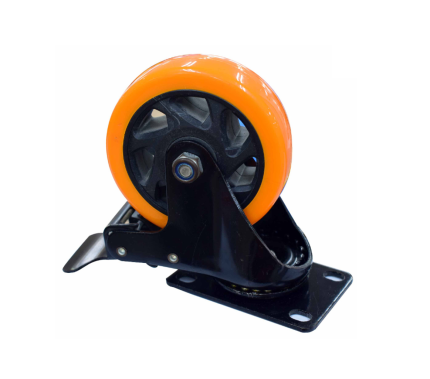 Rodachin 4" Plano Naranja Con Freno Giratorio 100Mm 120Kg