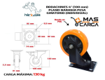 Rodachines de 4" Plano Naranja Pesa Giratorio 100Mm 120Kg por 4 unidades sin freno - Imagen 2