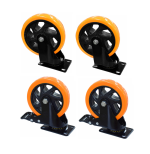 Rodachines de 5" 150Kg Plano Naranja Giratorio 125Mm por 4 unidades 2 con freno 2 sin freno