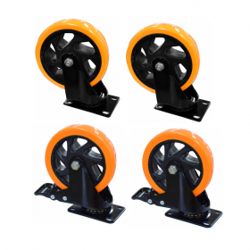 Rodachines de 5" 150Kg Plano Naranja Giratorio 125Mm por 4 unidades 2 con freno 2 sin freno