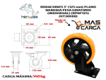 Rodachines de 5" 150Kg Plano Naranja Giratorio 125Mm por 4 unidades 2 con freno 2 sin freno - Imagen 3