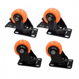 Rodachines 1 1/2" 40MM 4 unidades 2 con freno y 2 sin freno Plano Naranja Giratorio