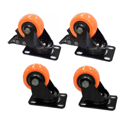 Rodachines 1 1/2" 40MM 4 unidades 2 con freno y 2 sin freno Plano Naranja Giratorio