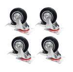 Rodachines Con Freno 4" Plano Negro Caucho Y Rin 100Mm 70Kg por 4 unidades