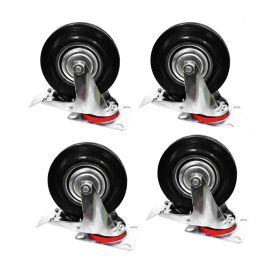 Rodachinas de 5" Plano Negro Caucho Con Freno Y Rin 125Mm 150Kg X 4 Uni