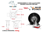 Rodachines 5" Plano 2 con freno 2 sin freno en caucho negro rin 125Mm 150Kg X 4 - Imagen 2