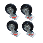 Rodachines 5" X 4 uni en caucho negro base plana con rin de 125Mm 150Kg