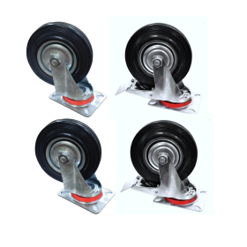 Rodachines 5" Plano 2 con freno 2 sin freno en caucho negro rin 125Mm 150Kg X 4