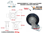 Rodachina 6" Plano Negro Caucho Sin Freno Con Rin 160Mm 150Kg marca Hérkules - Imagen 2