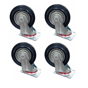 Rodachines 6 Negro Caucho Con Rin Plano 160Mm 150Kg por 4 unidades