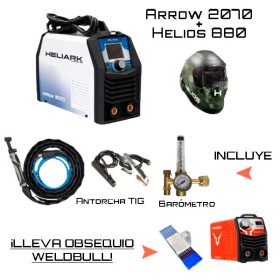 Combo Equipo Soldadura Heliark Arrow 2070 + Careta Helios + Antorcha TIG + Barómetro + Obsequio Weldbull