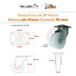 Rodachina 3" Nylon Sin Freno, Giratoria Blanca Marca Hérkules - Imagen 4