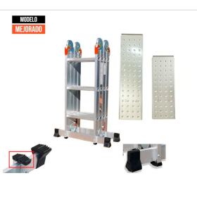 Escalera multipropósito de 12 pasos 4x3 reforzada con plataforma Gris Herkules