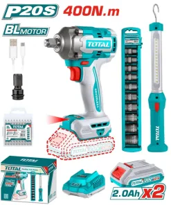 Pistola Impacto Inalámbrica 1/2 20V 400 Nm Incluye 2 Baterías 1 Cargador 1 Lampara De Trabajo 1 Adaptador