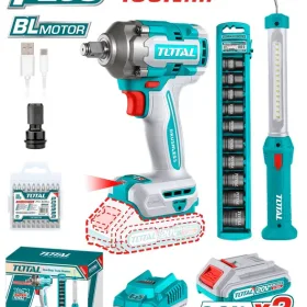 Pistola Impacto Inalámbrica 1/2 20V 400 Nm Incluye 2 Baterías 1 Cargador 1 Lampara De Trabajo 1 Adaptador