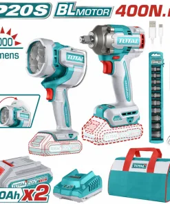 Combo Inalámbrico 20V Pistola Impacto Inalámbrica 1/2 400Nm + Lámpara De Trabajo Inalámbrica