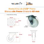 Rodachina 2 1/2" Nylon Sin Freno, Giratoria Blanca Marca Hérkules - Imagen 4