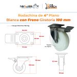 Rodachina 4" Nylon Con Freno, Giratoria Blanca Marca Hérkules - Imagen 4