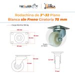 Rodachina 3"-32 Nylon Sin Freno, Giratoria Blanca Marca Hérkules - Imagen 4