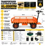 Carro Transportador Eléctrico De Carga 800 W 200 X 100 X 40 Cm 1Ton 48V 20.Ah Freno Hidráulico (Aceite) Llanta Maciza Naranja Más Carga (Kl-200Fh) - Imagen 2