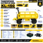 Carro Transportador Eléctrico De Carga 800 W 150 X 80 X 40 Cm 1Ton 48V 20.Ah Freno De Pedal Amarillo Más Carga (Kel-150Fpm) - Imagen 2